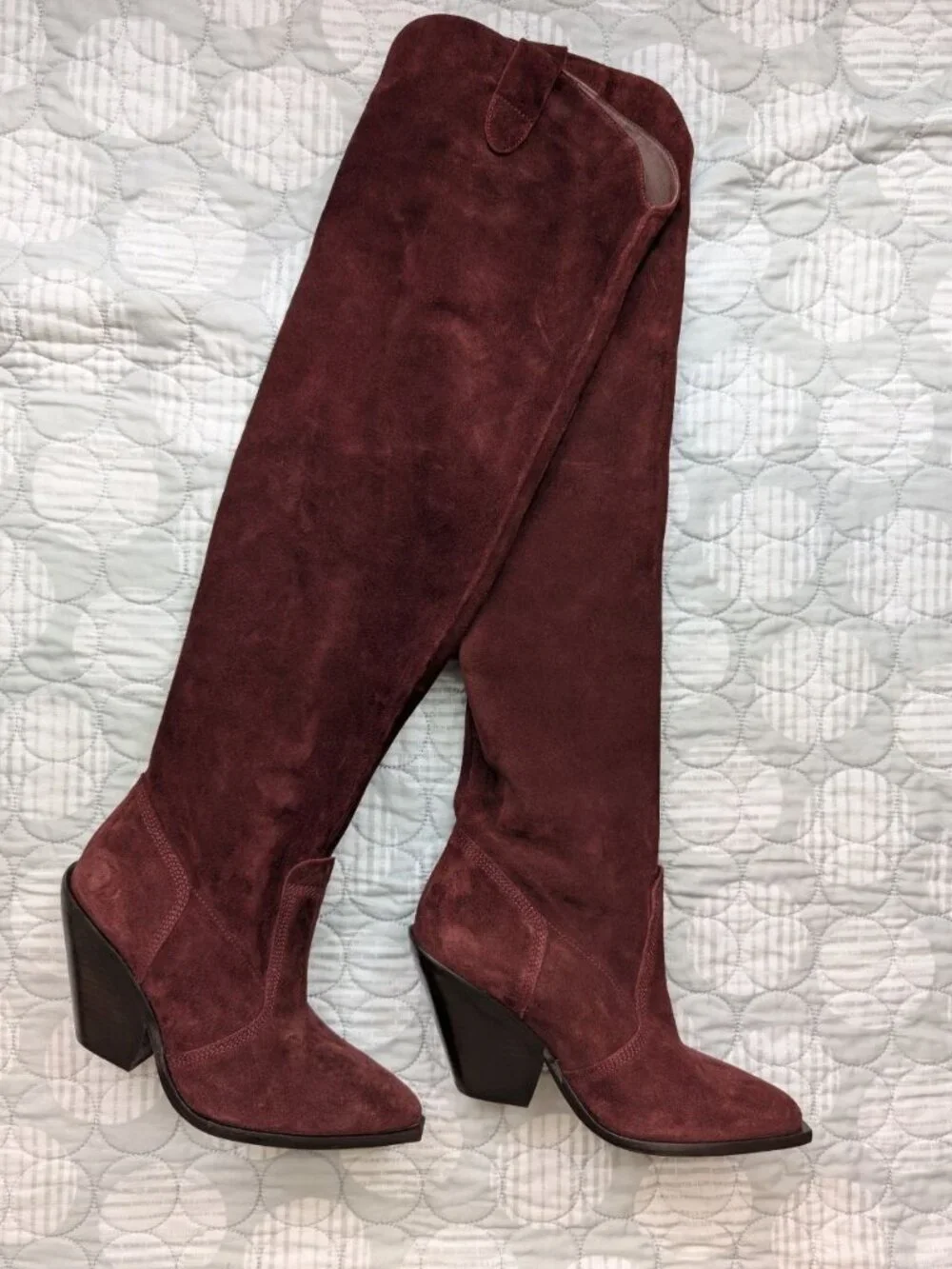 Free People Triple Crown Over The Knee Boots Burgundy Suede Western Size 7 NEW